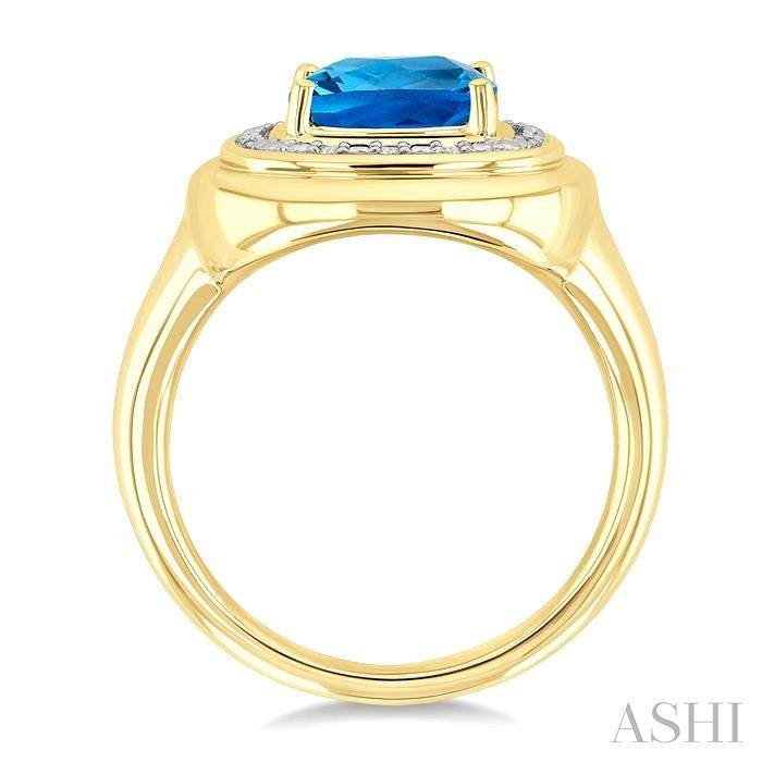 8 MM Cushion Shape Blue Topaz and 1/20 Ctw Round Cut Diamond Semi-Precious Ring in Yellow Gold Vermeil