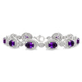 7X5 MM Oval Shape Amethyst and 1/10 Ctw Round Cut Diamond Semi-Precious Bracelet in Sterling Silver