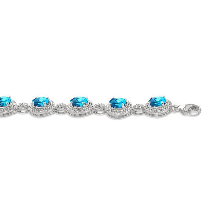 Nancy Silver Oval Blue Topaz Shape Gemstone & 1/10CTW Diamond Bracelet