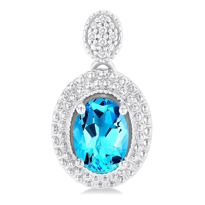 Silver Oval Shape Gemstone & Diamond Earrings