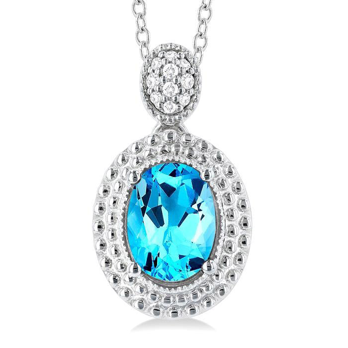 Raven Silver Oval Shape Gemstone & Diamond Pendant