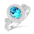 1/20 Ctw Oval Cut 8X6 MM Blue Topaz and Round Cut Diamond Semi-Precious Ring in Sterling Silver