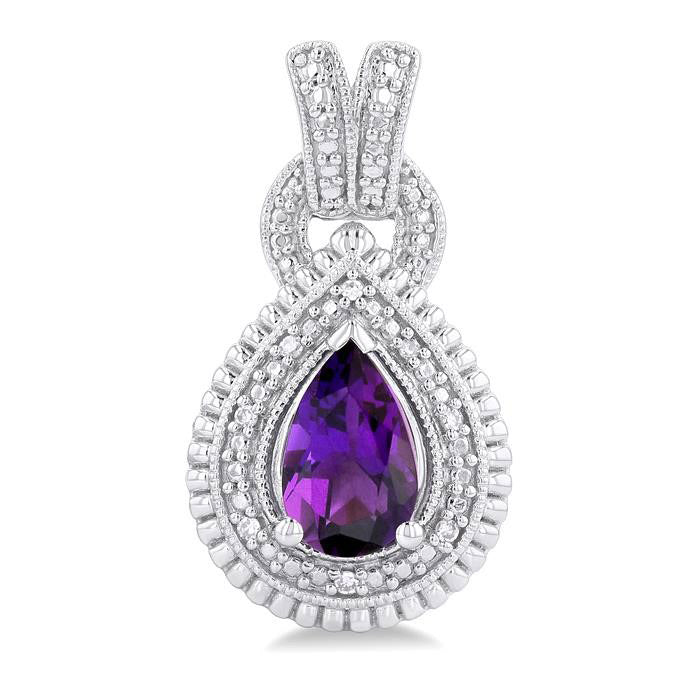 Silver Pear Shape Gemstone & Diamond Earrings
