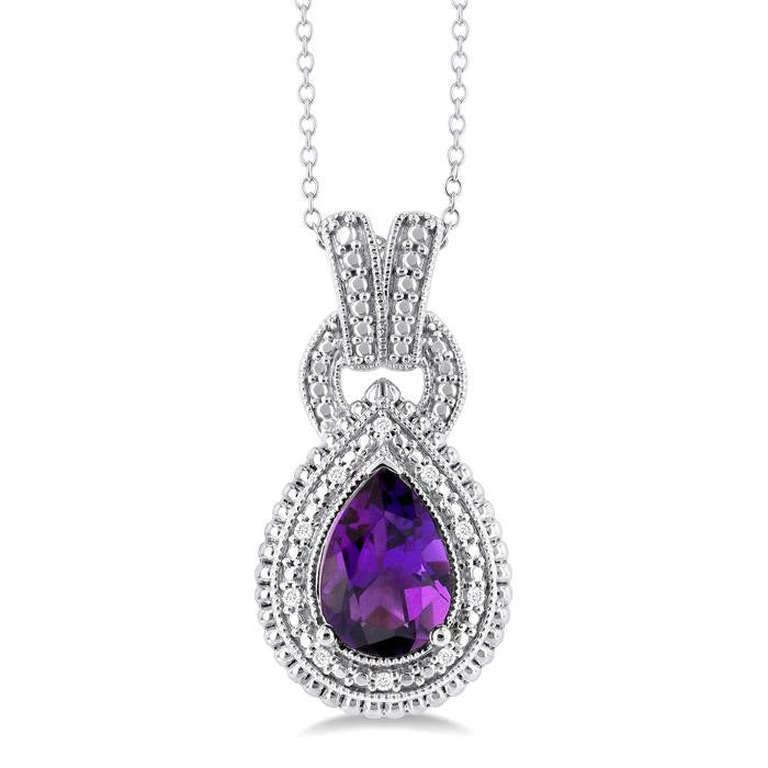 Ember Silver Pear Shape Gemstone & Diamond Pendant