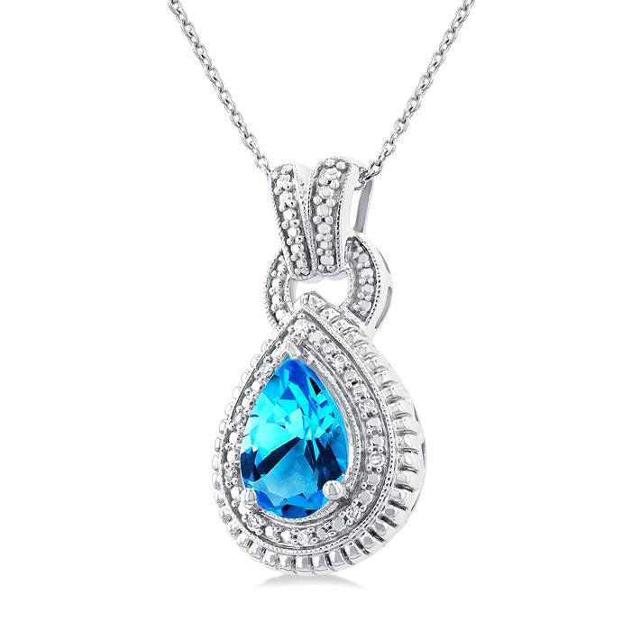 Ember Silver Pear Shape Gemstone & Diamond Pendant