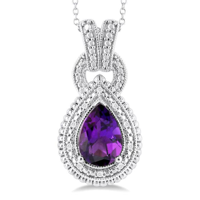 Ember Silver Pear Shape Gemstone & Diamond Pendant