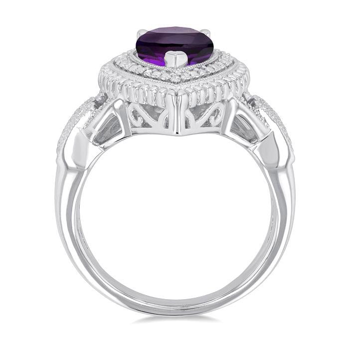 Silver Pear Shape Gemstone & Diamond Ring