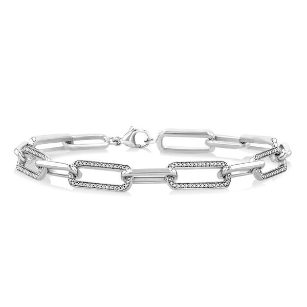 1/10 Ctw Bold Round Cut Diamond Paperclip Fashion Bracelet in Sterling Silver