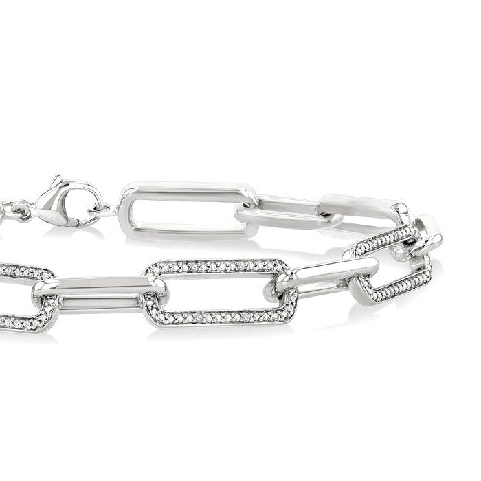 1/10 Ctw Bold Round Cut Diamond Paperclip Fashion Bracelet in Sterling Silver