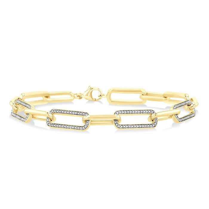 1/10 Ctw Bold Paperclip Round Cut Diamond Fashion Bracelet in Yellow Gold Vermeil