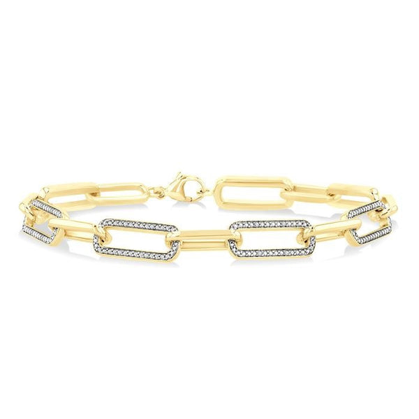 1/10 Ctw Bold Paperclip Round Cut Diamond Fashion Bracelet in Yellow Gold Vermeil