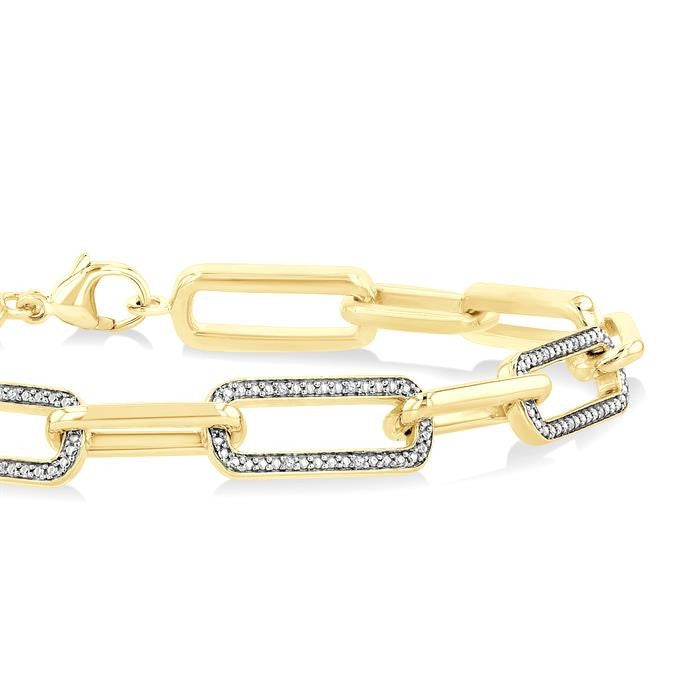 1/10 Ctw Bold Paperclip Round Cut Diamond Fashion Bracelet in Yellow Gold Vermeil