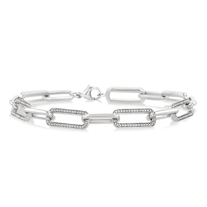 Silver Bold Paperclip Diamond Fashion Bracelet