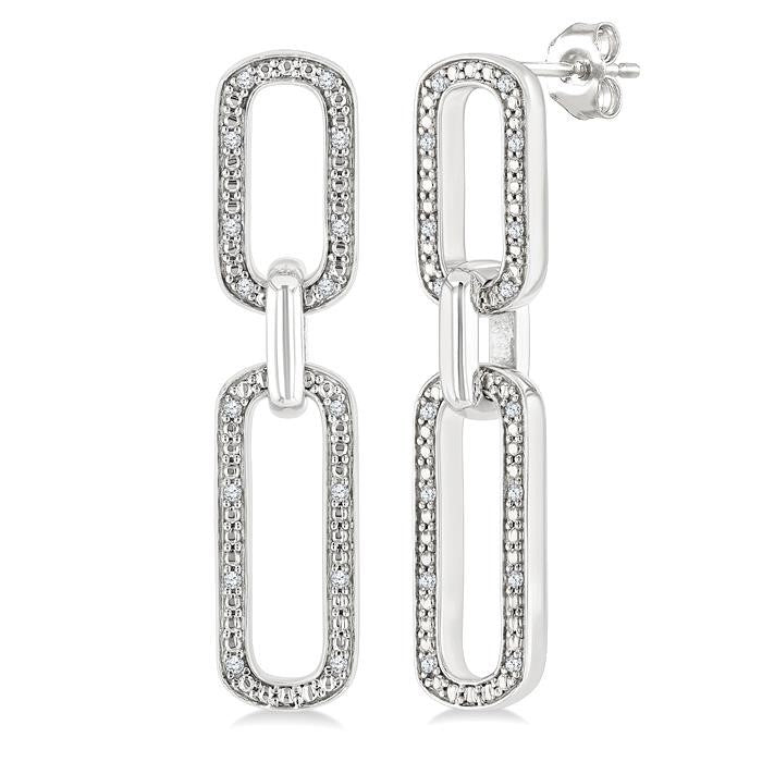 1/10 Ctw Bold Round Cut Diamond Paperclip Earrings in Sterling Silver