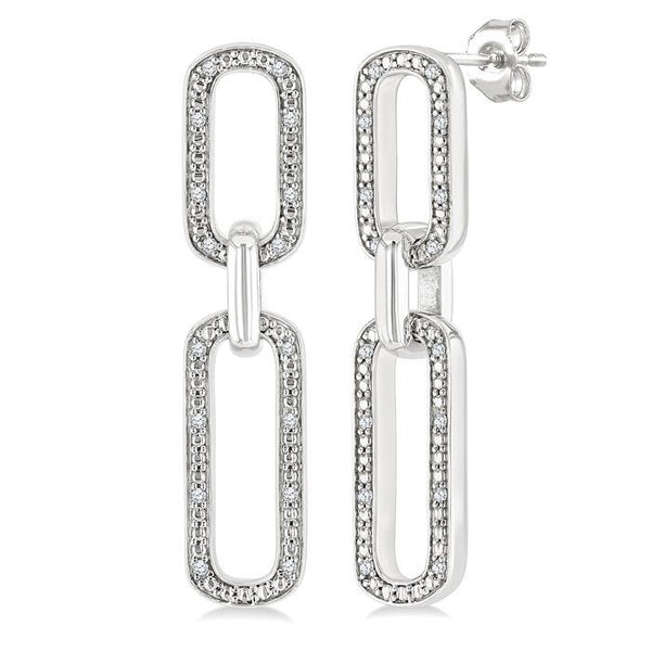 1/10 Ctw Bold Round Cut Diamond Paperclip Earrings in Sterling Silver