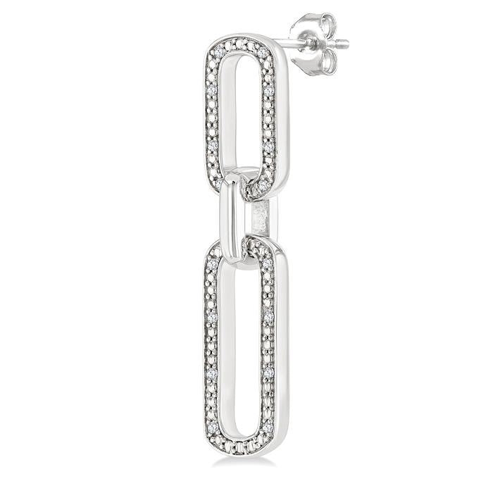 1/10 Ctw Bold Round Cut Diamond Paperclip Earrings in Sterling Silver