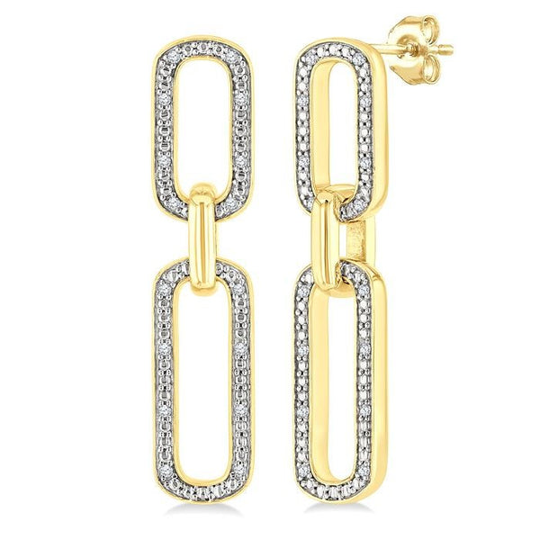 1/10 Ctw Bold Paperclip Round Cut Diamond Fashion Earrings in Yellow Gold Vermeil
