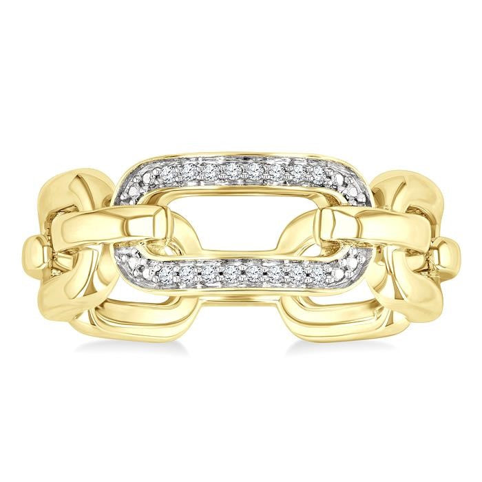 1/20 Ctw Bold Paperclip Round Cut Diamond Fashion Ring in Yellow Gold Vermeil
