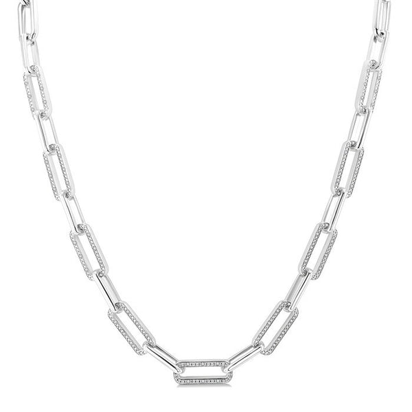 1/4 Ctw Bold Round Cut Diamond Paperclip Necklace in Sterling Silver