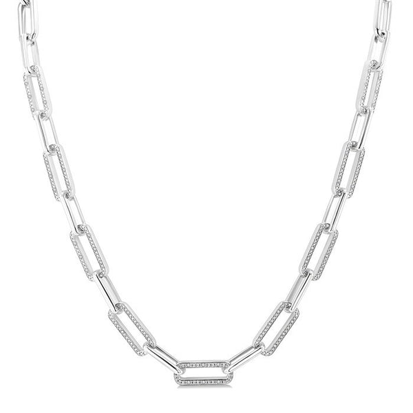 1/4 Ctw Bold Round Cut Diamond Paperclip Necklace in Sterling Silver