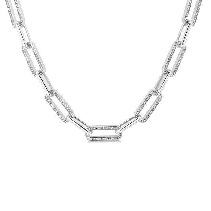 1/4 Ctw Bold Round Cut Diamond Paperclip Necklace in Sterling Silver