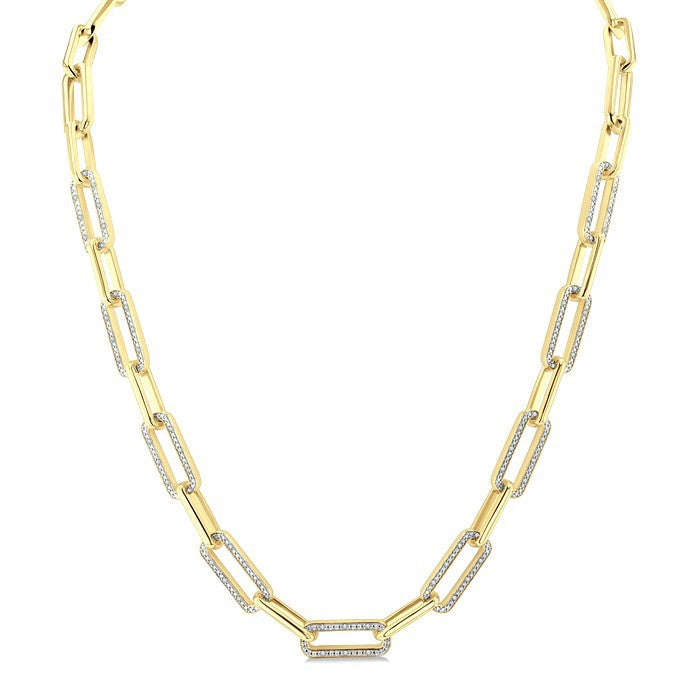 1/4 Ctw Bold Paperclip Round Cut Diamond Necklace in Yellow Gold Vermeil