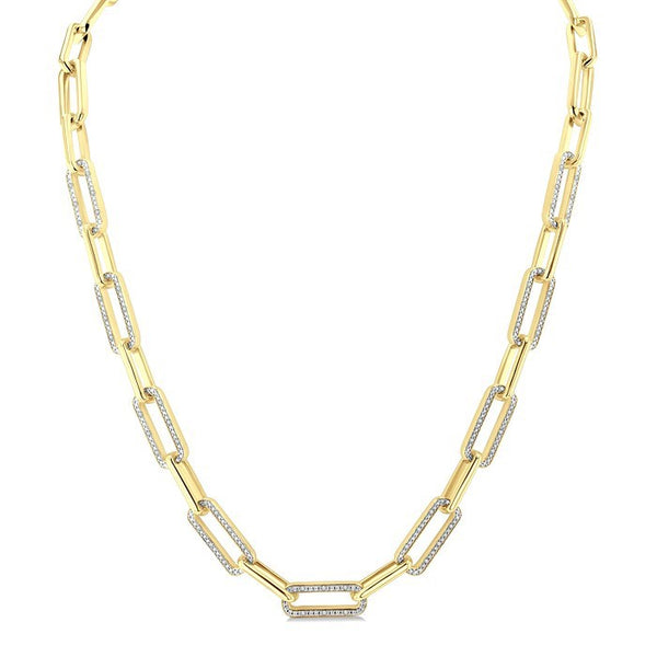 1/4 Ctw Bold Paperclip Round Cut Diamond Necklace in Yellow Gold Vermeil