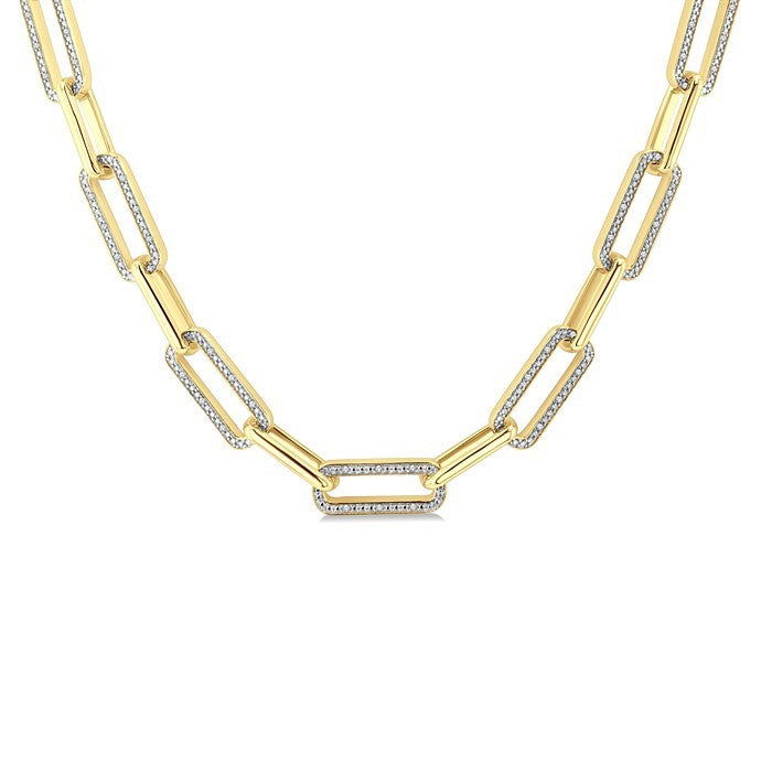1/4 Ctw Bold Paperclip Round Cut Diamond Necklace in Yellow Gold Vermeil