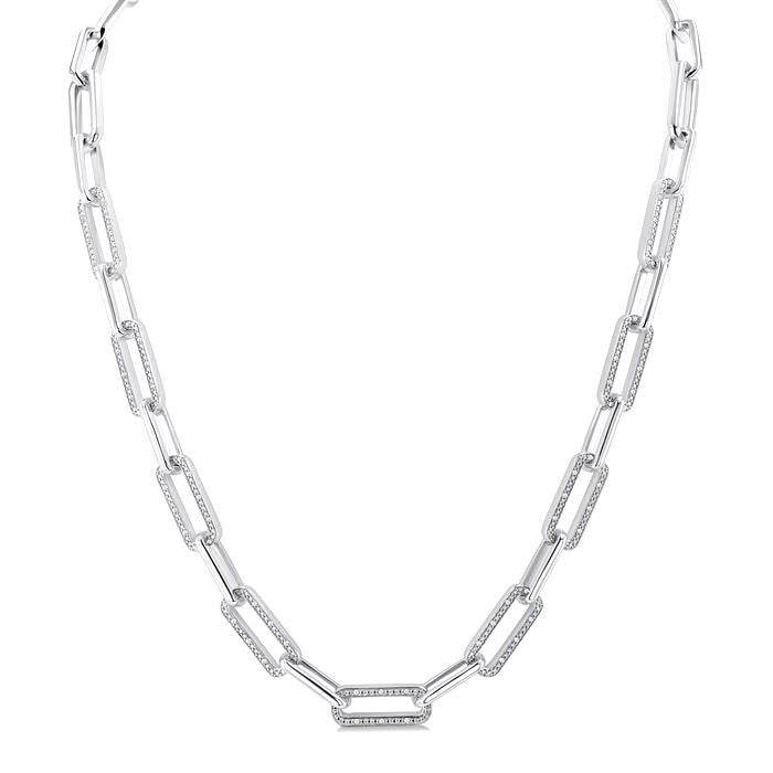 Silver Bold Paperclip Diamond Necklace