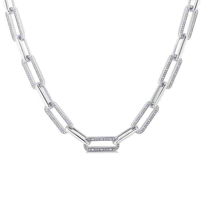 Silver Bold Paperclip Diamond Necklace