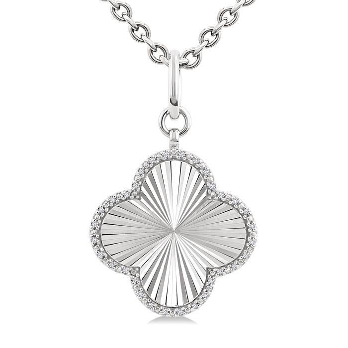 Silver Clover Fluted Medallion Diamond Pendant