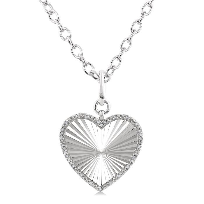 1/10 Ctw Heart Fluted Medallion Round Cut Diamond Pirouette Pendant With Chain in Sterling Silver