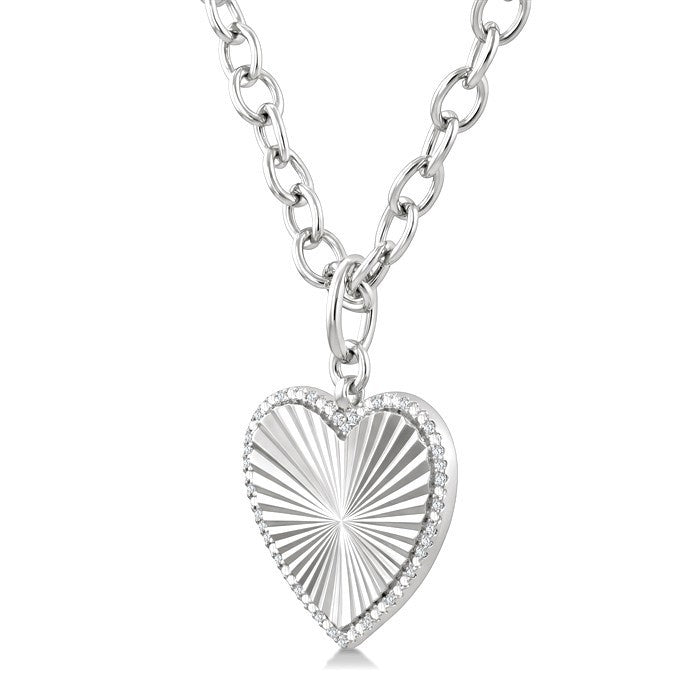 1/10 Ctw Heart Fluted Medallion Round Cut Diamond Pirouette Pendant With Chain in Sterling Silver