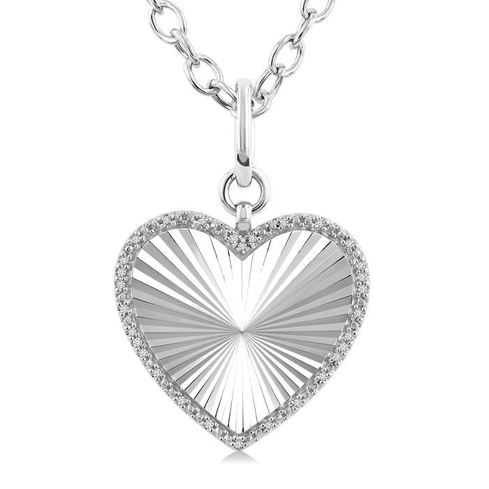 1/10 Ctw Heart Fluted Medallion Round Cut Diamond Pirouette Pendant With Chain in Sterling Silver