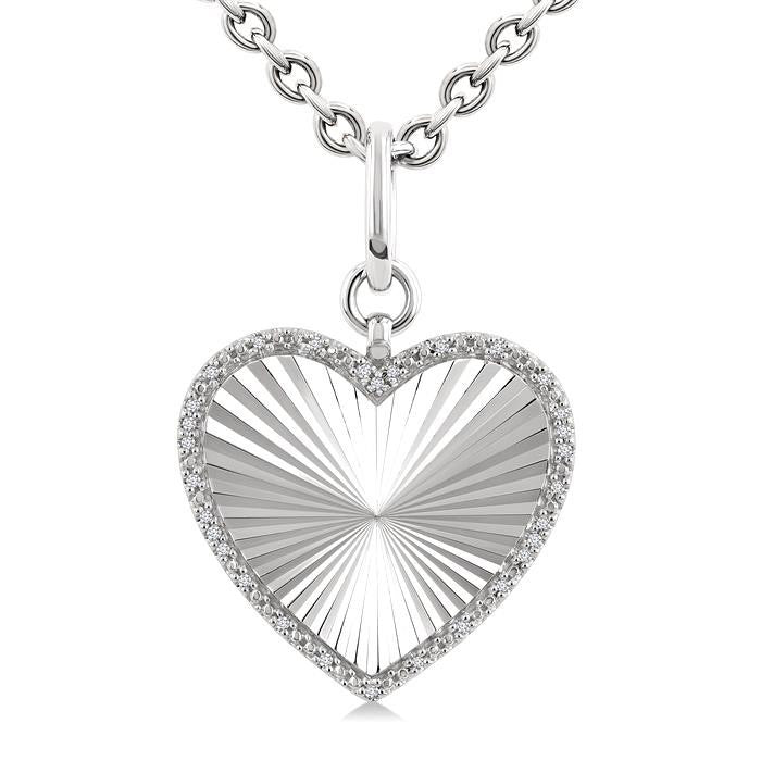 Silver Heart Fluted Medallion Diamond Pendant
