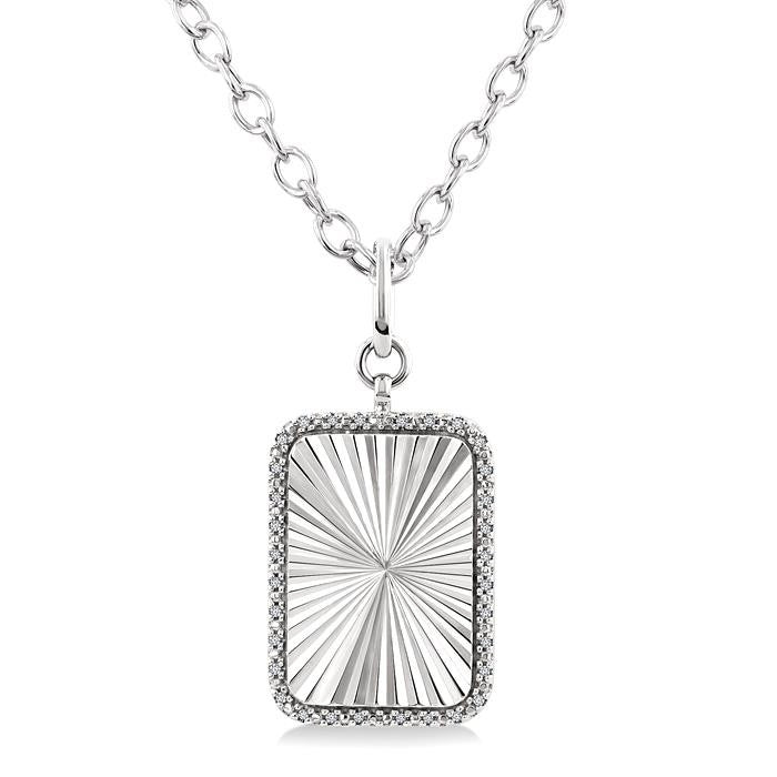 1/10 Ctw Rectangular Fluted Medallion Round Cut Diamond Pirouette Pendant With Chain in Sterling Silver