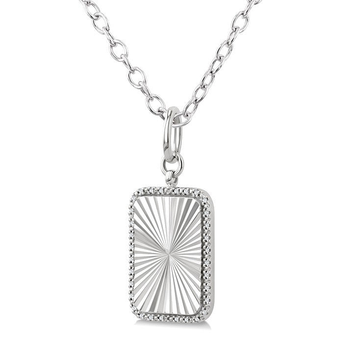 1/10 Ctw Rectangular Fluted Medallion Round Cut Diamond Pirouette Pendant With Chain in Sterling Silver