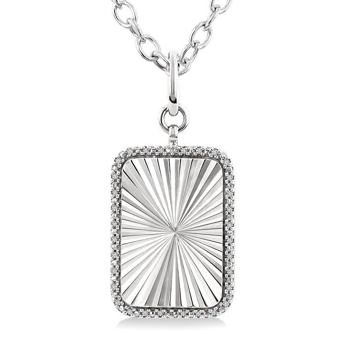1/10 Ctw Rectangular Fluted Medallion Round Cut Diamond Pirouette Pendant With Chain in Sterling Silver