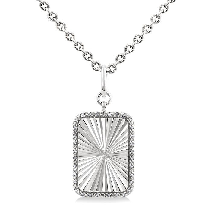 Silver Rectangle Fluted Medallion Diamond Pendant