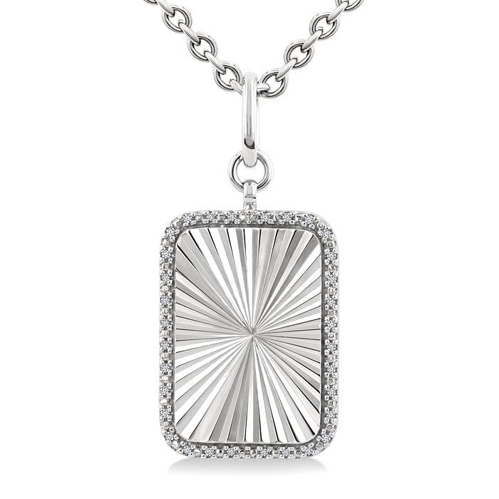 Silver Rectangle Fluted Medallion Diamond Pendant