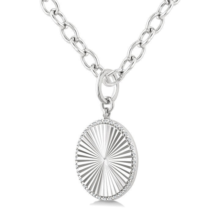 1/10 Ctw Round Fluted Medallion Round Cut Diamond Pirouette Pendant With Chain in Sterling Silver