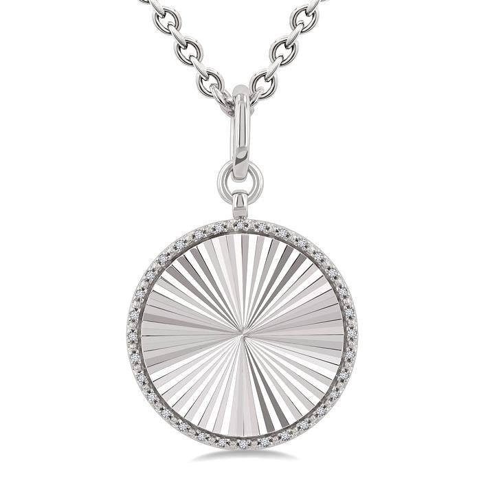 Silver Circle Fluted Medallion Diamond Pendant