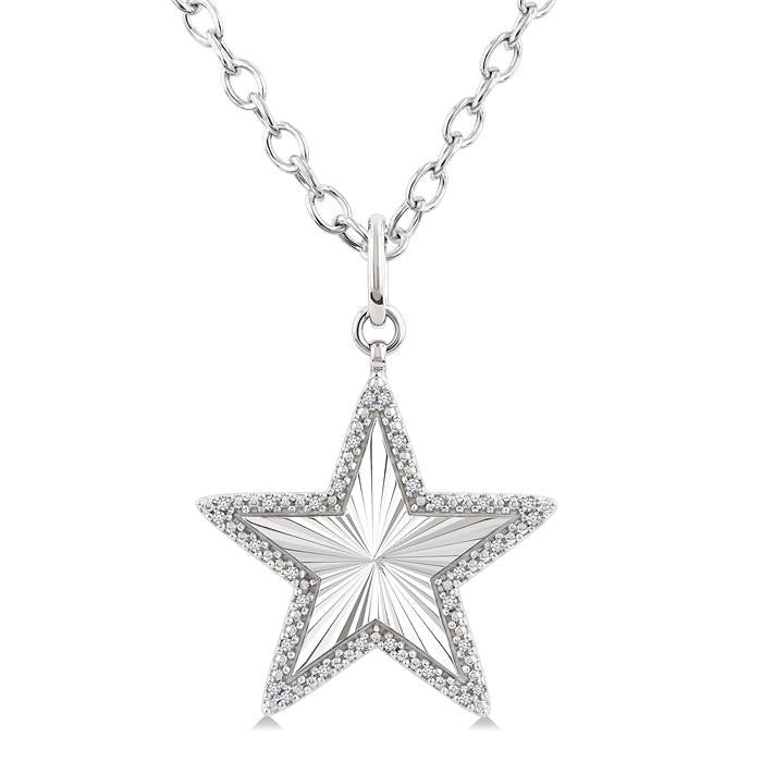 1/10 Ctw Star Fluted Medallion Round Cut Diamond Pirouette Pendant With Chain in Sterling Silver