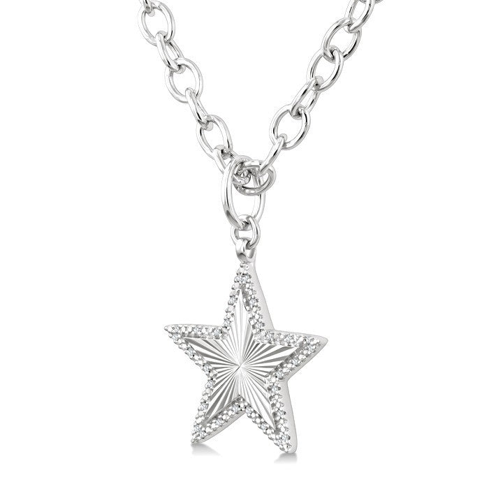 1/10 Ctw Star Fluted Medallion Round Cut Diamond Pirouette Pendant With Chain in Sterling Silver