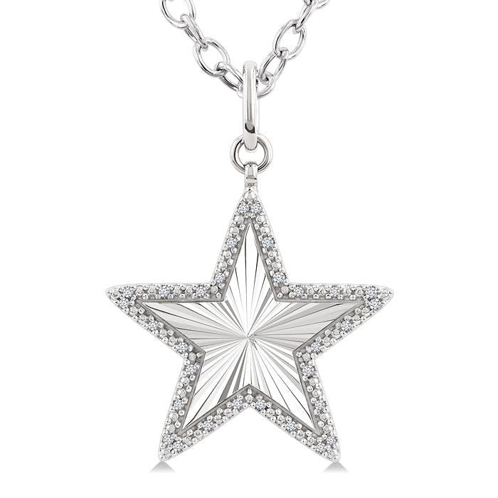 1/10 Ctw Star Fluted Medallion Round Cut Diamond Pirouette Pendant With Chain in Sterling Silver