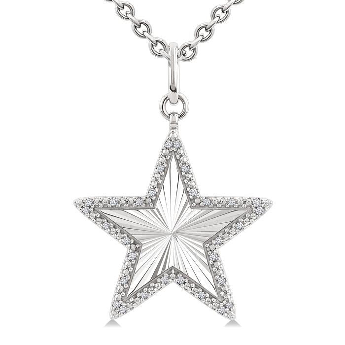 Silver Star Fluted Medallion Diamond Pendant
