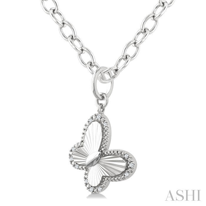 1/10 Ctw Butterfly Fluted Medallion Round Cut Diamond Pirouette Pendant With Chain in Sterling Silver