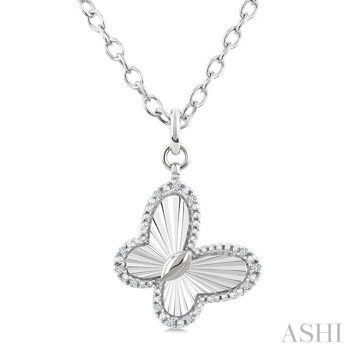 1/10 Ctw Butterfly Fluted Medallion Round Cut Diamond Pirouette Pendant With Chain in Sterling Silver