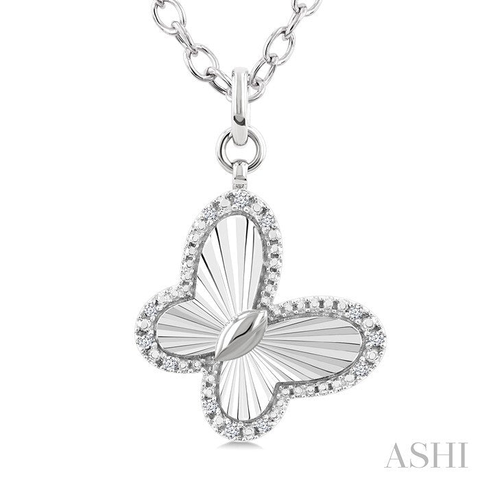1/10 Ctw Butterfly Fluted Medallion Round Cut Diamond Pirouette Pendant With Chain in Sterling Silver