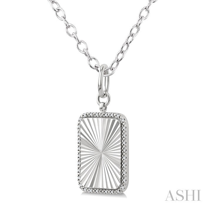 1/10 Ctw Rectangular Fluted Medallion Round Cut Diamond Pirouette Pendant With Chain in Sterling Silver